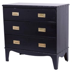 19th C. Ebonized Finish Campaign Style Chest of Drawers with Faux Bamboo Trim