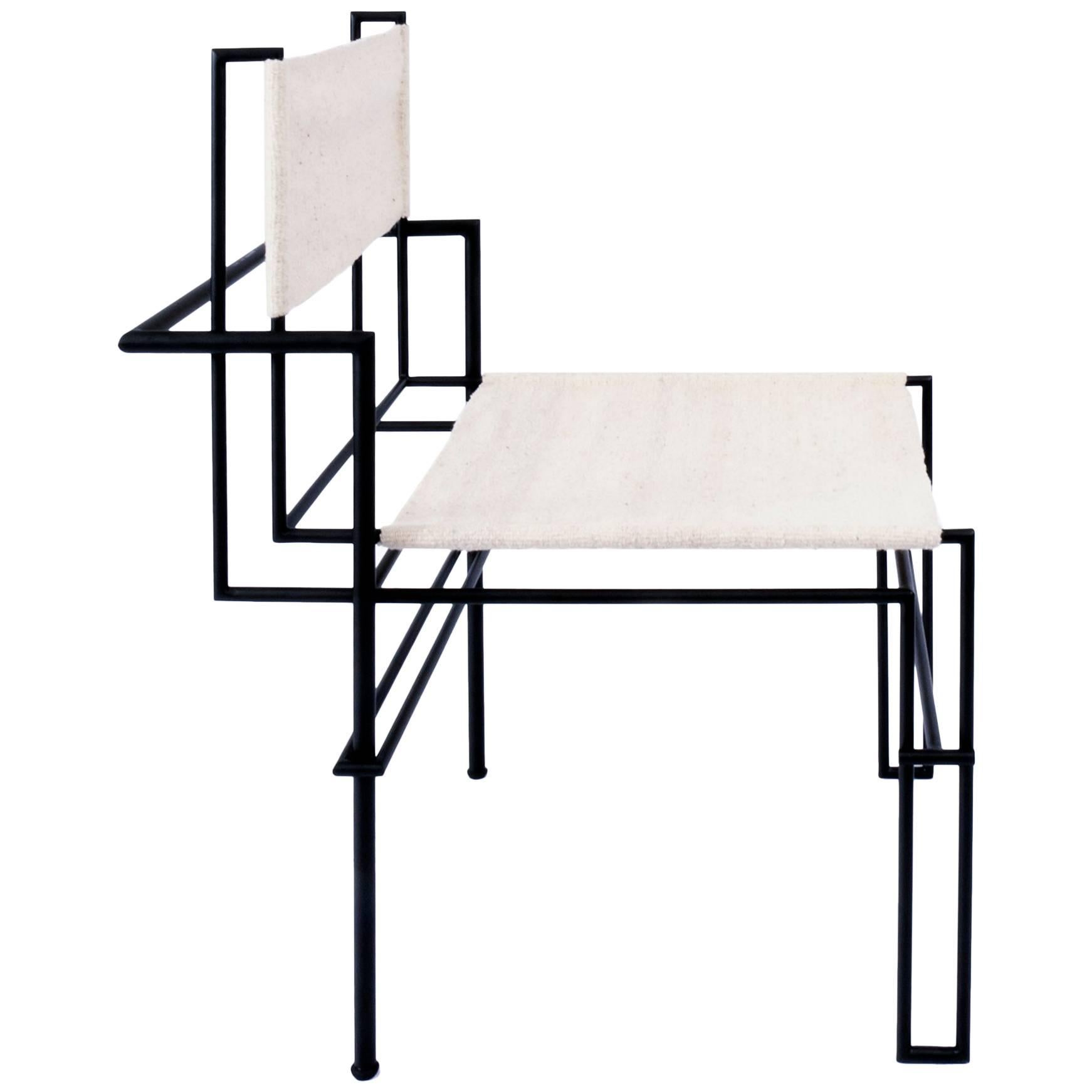 Bauhaus Casbah Chair in Black Iron - Leather Mexican Contemporary Design Nomade Atelier For Sale