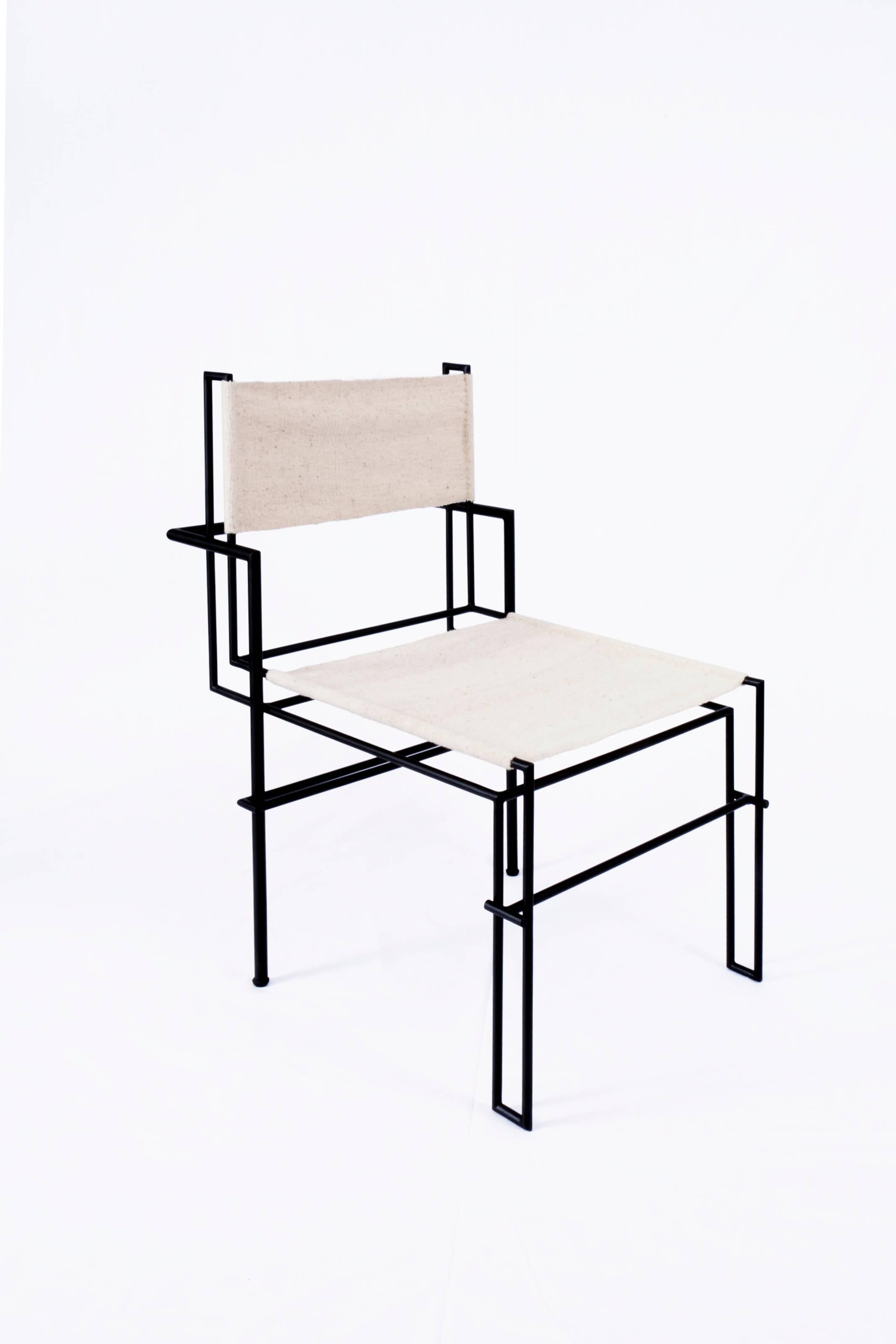 Enameled Casbah Chair in Black Iron - Leather Mexican Contemporary Design Nomade Atelier For Sale