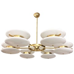 Contemporary Italian Minimalist Brass and White Murano Glass Globe Chandelier