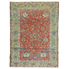 Antique Heriz Carpet in Bright Corals & Green 5