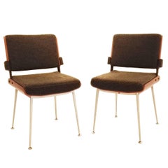 Alain Richard Pair of Mahogany and Fabric Chair, France, 1960s, Ipso Facto