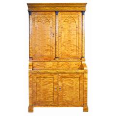 Secretaire Bureau Bookcase 19th Century Swedish Biedermeier Satin Birch