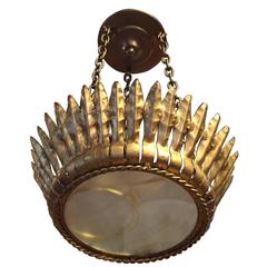 1940s Gold Gilt Metal Crown Chandelier, Spain