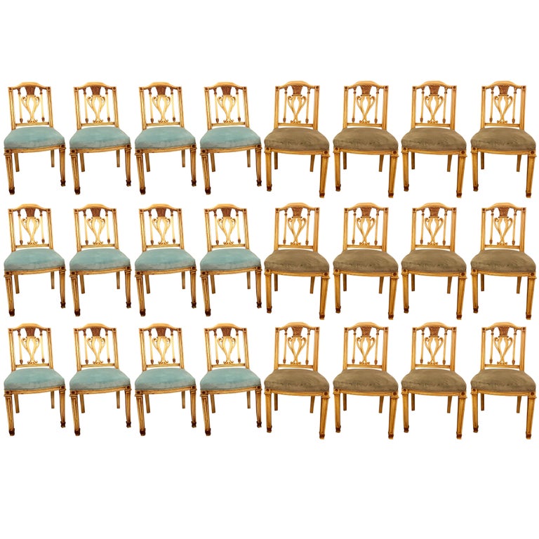 Set Of 24 Painted Dining Chairs In Manner Maison Jansen For Set Of 24 Painted Dining Chairs In Manner Maison Jansen For