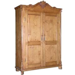 Pine Armoire with Carved Grape Cluster Pediment, circa 1860