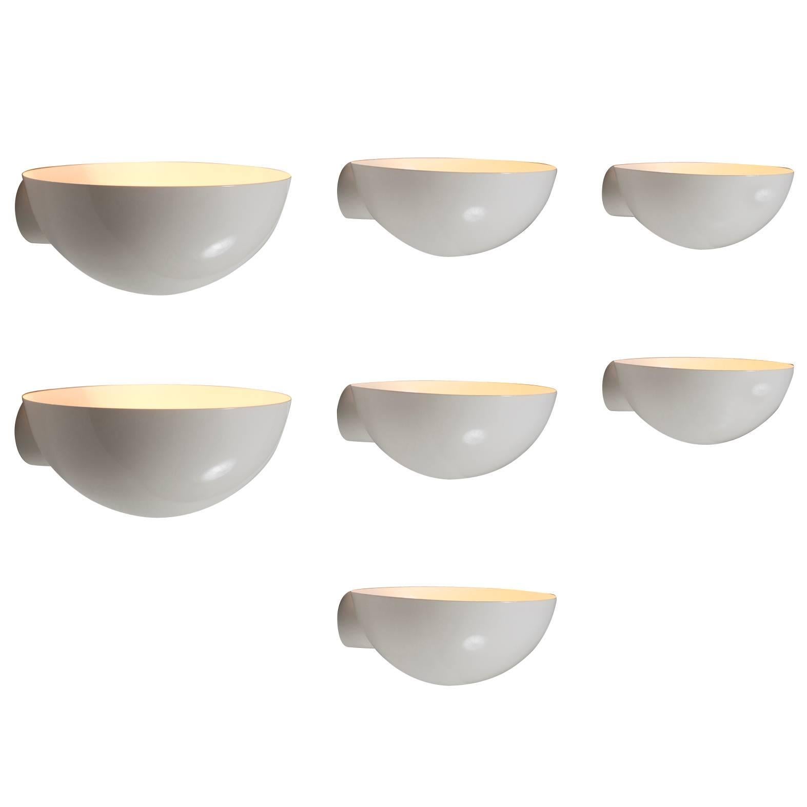 Set of Seven White Coated Wall Lights
