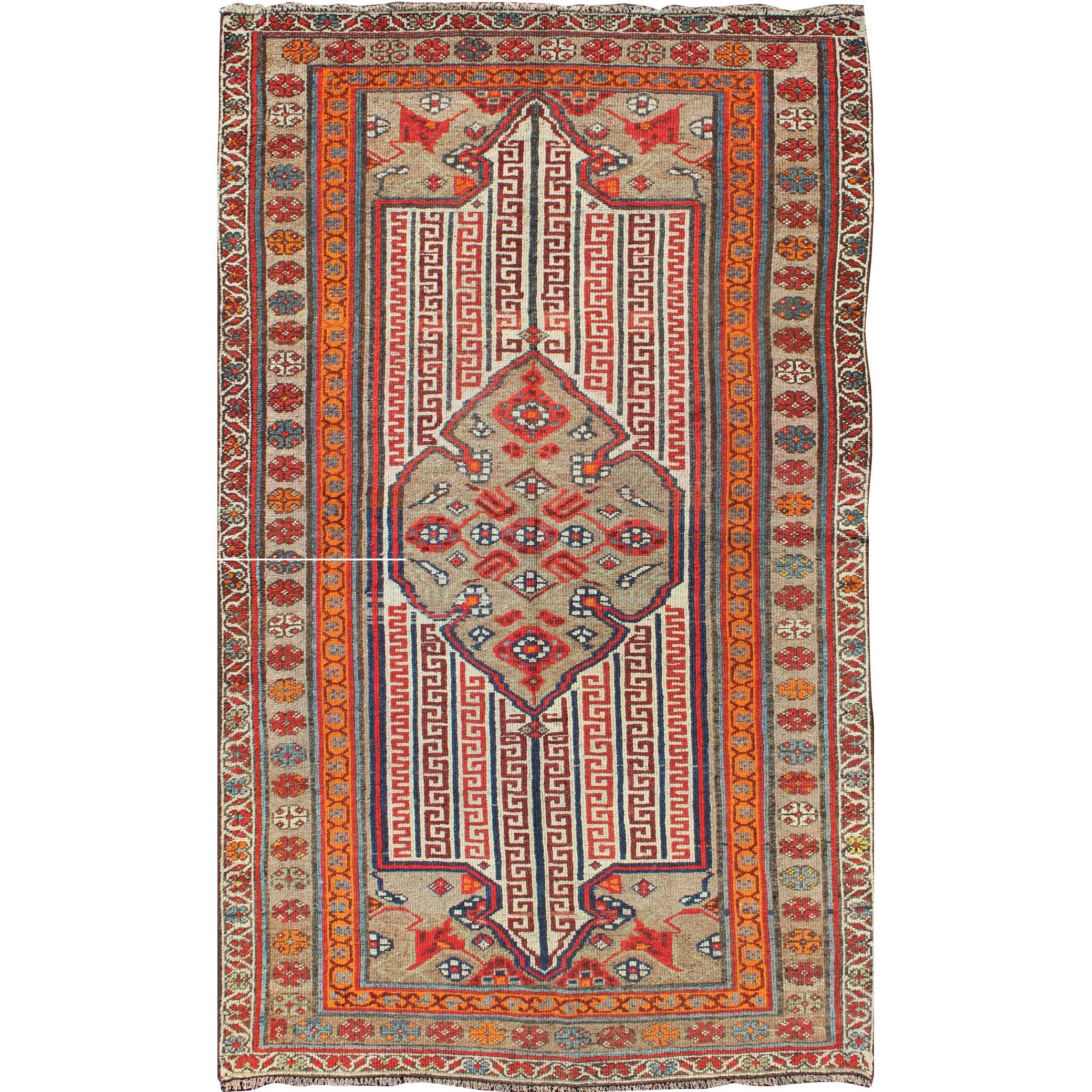 Antique Persian Seneh-Malayer Rug with Intricate Designs and Rich Color Palette