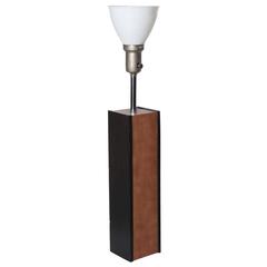Retro Laurel Lamp Co. Slate and Leather Column Table Lamp with Milk Glass Shade, 1960s