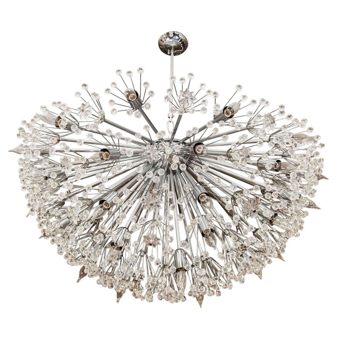 Monumental Polished Nickel Half Starburst Chandeliers