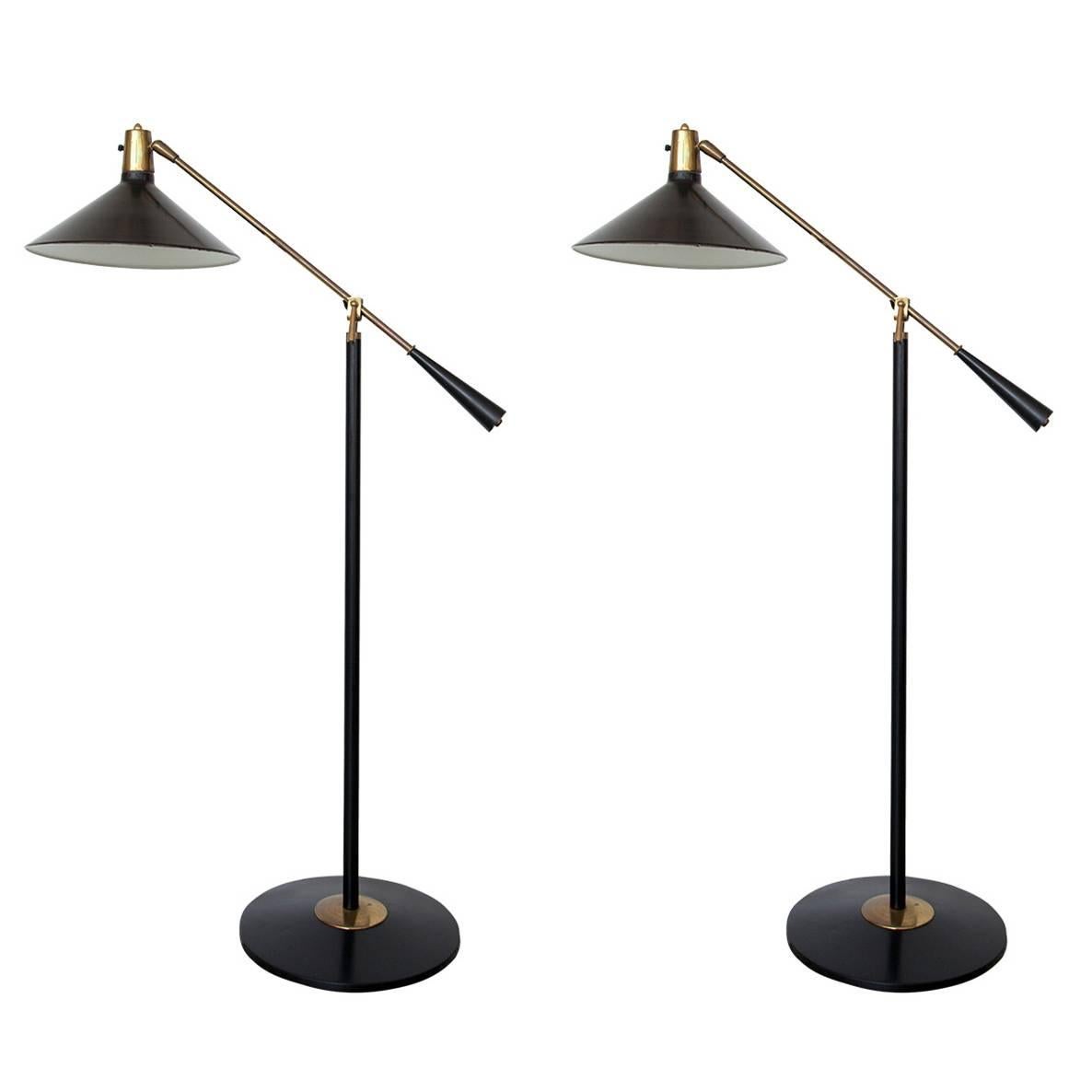 Stilnovo Italian Mid-Century Swing Arm Floor Lamp