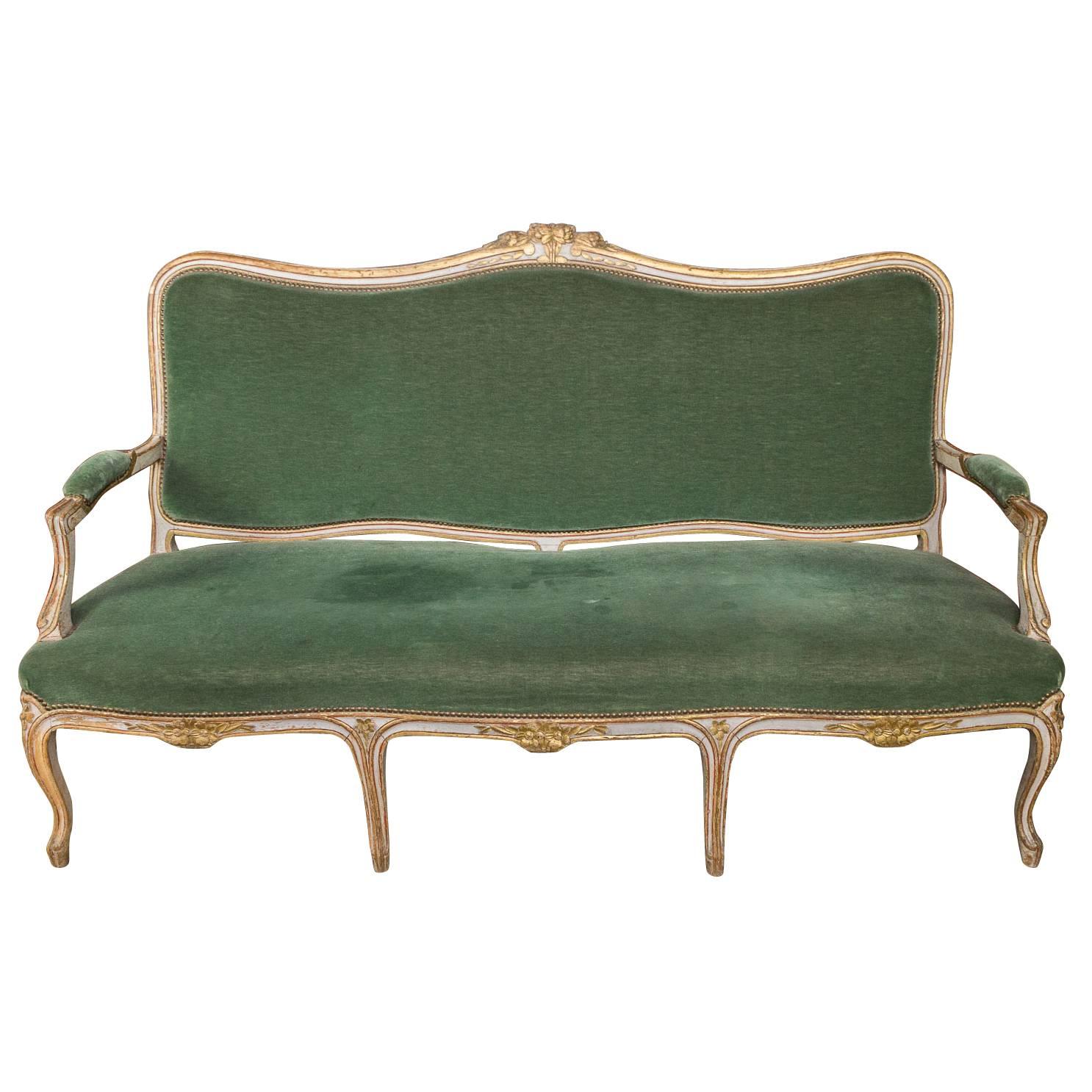 Louis XV Style Settee in Green Velvet