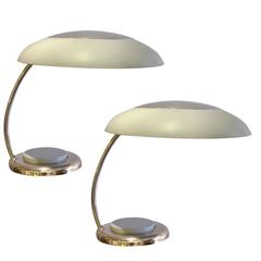Pair of 1950s Grey and Nickel Metal Table or Desk Lamps Bauhaus Style