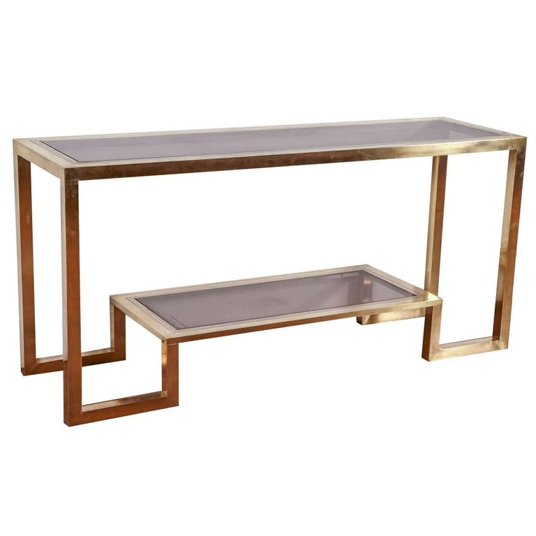 Gilt Brass and chromed Steel Console table by R. Rega, Italy, 1970s For Sale
