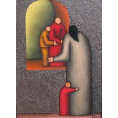 Original Painting by Mexican Modernist Jesus Leuus, "Mujer y Los Ninos"