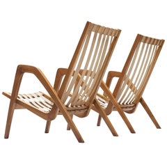 Pair of High Back Armchairs in Oak