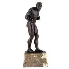 Antique Bronze Male Nude Boxer by Otto Feist, Germany 1906 Foundry Mark