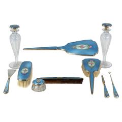 Vintage A Blue Sterling And Guilloche Foster Bailey Dresser Set