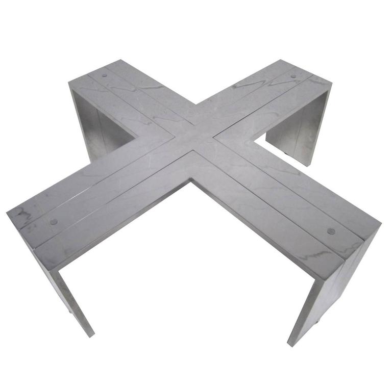 Milo Baughman Style Oversized X Chrome Base Coffee Table