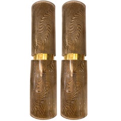 Modern Italian Smoked Frosted Murano Glass and Brass Wall / Ceiling Lights