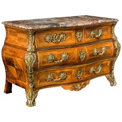 Louis XV Bombe Kingwood Commode with a Breche-Violette Marble Top