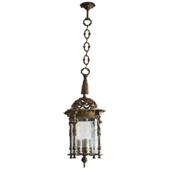 Large French Empire Style Solid Gild Bronze Four-Light Lantern, Chandelier