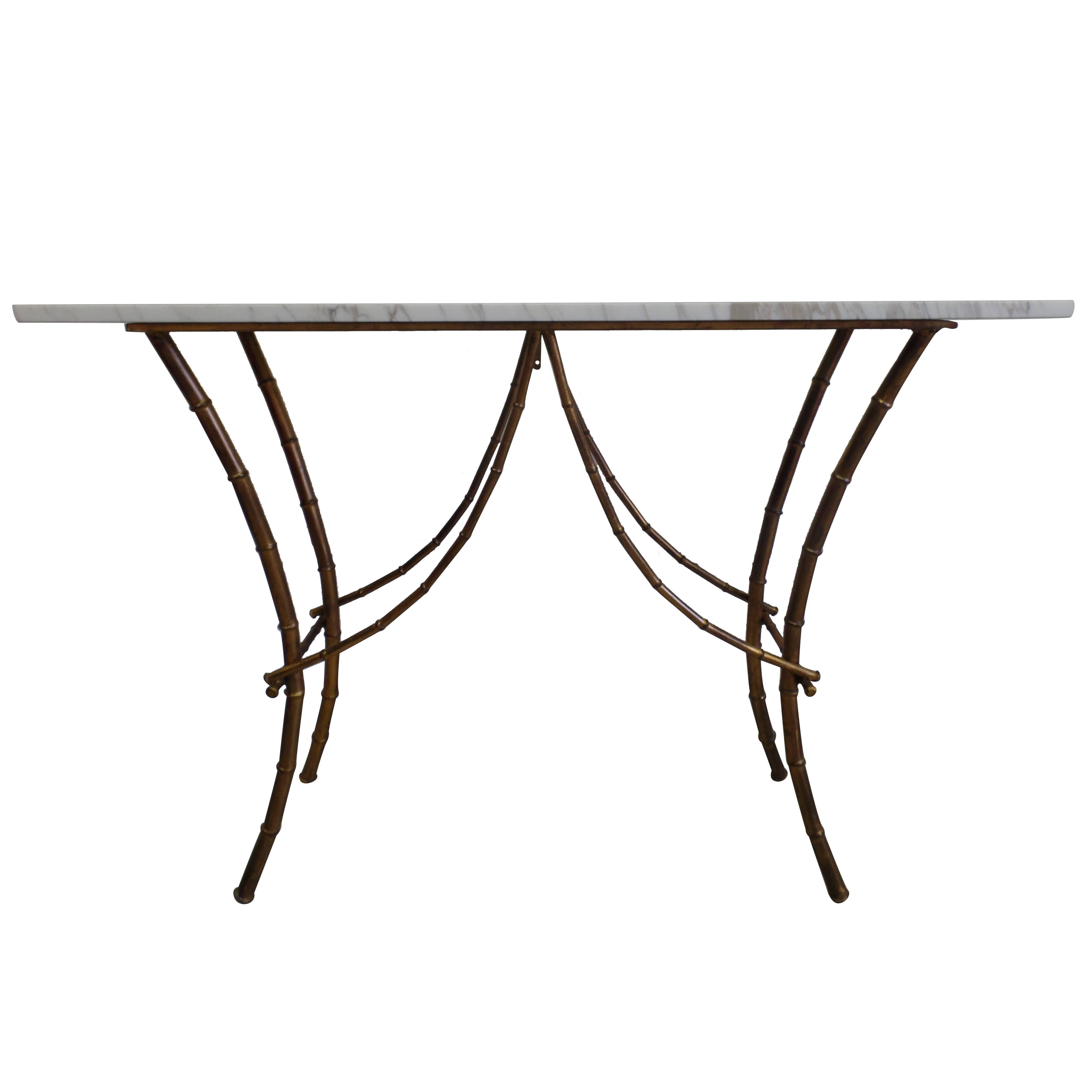 French Midcentury Gilt Iron Faux Bamboo Console by Maison Baguès