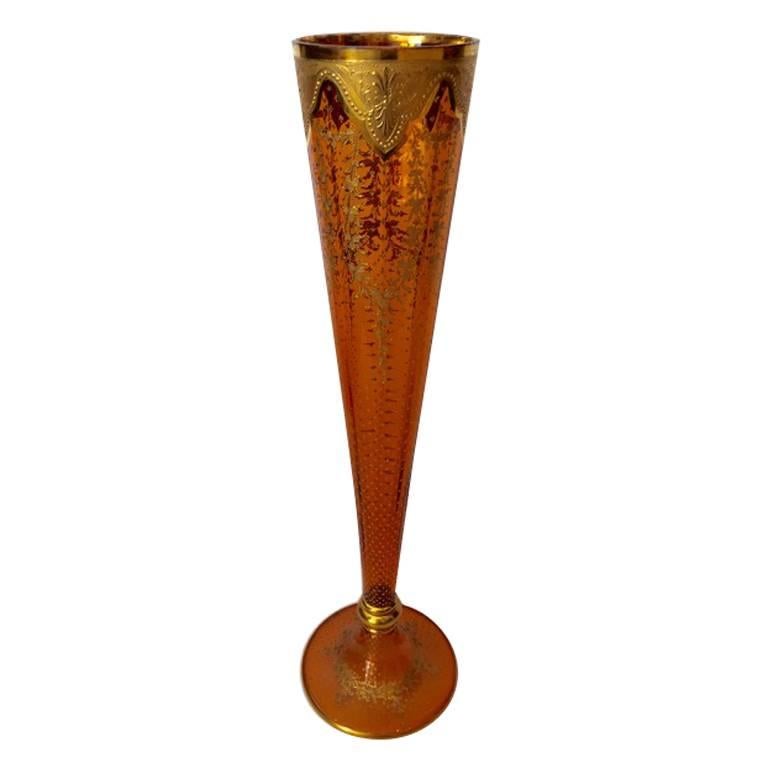 Monumental Exhibition Moser Vases in Raised Gilt Cranberry Glass, circa 1900 For Sale