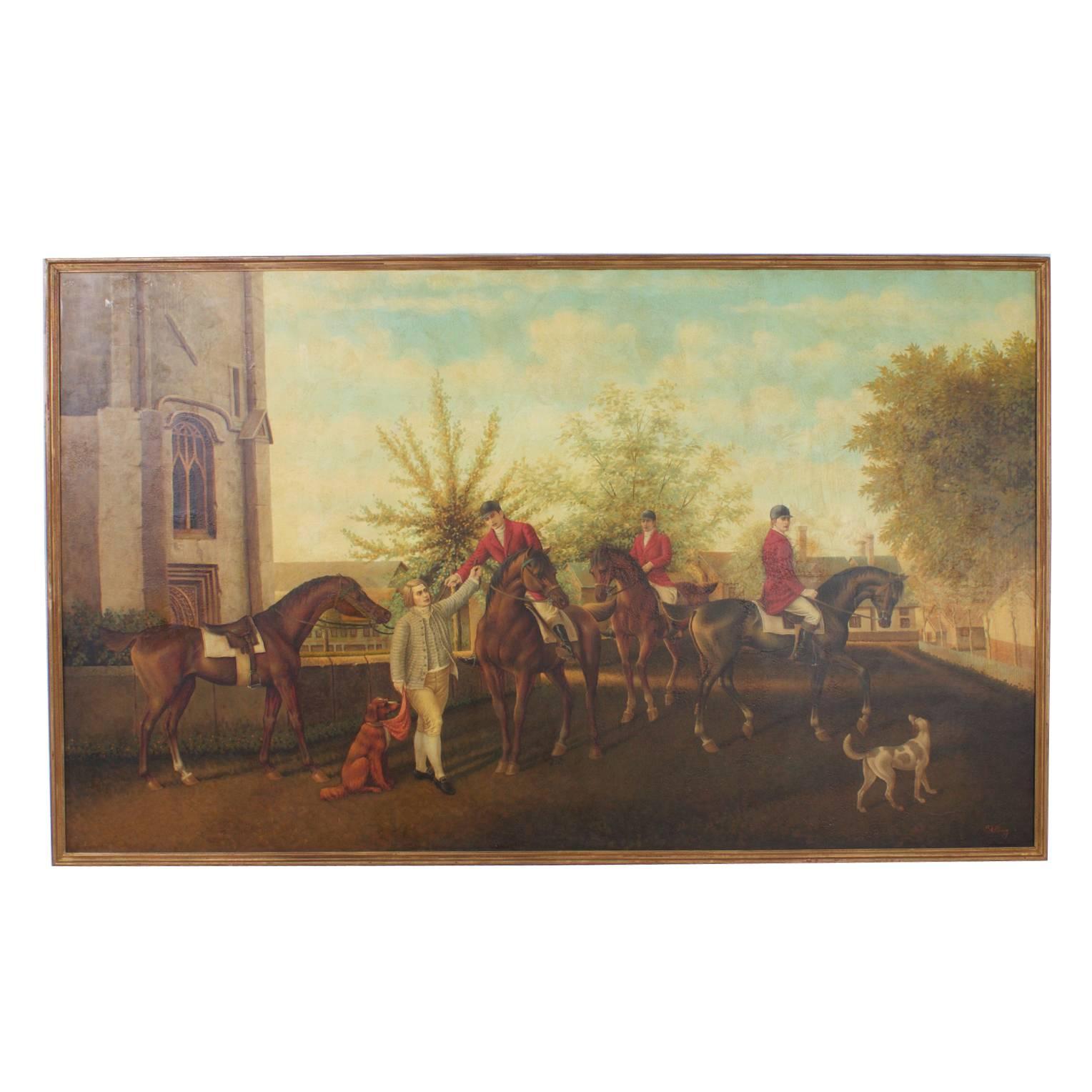 Large Oil on Canvas Hunt Party Scene by William Skilling