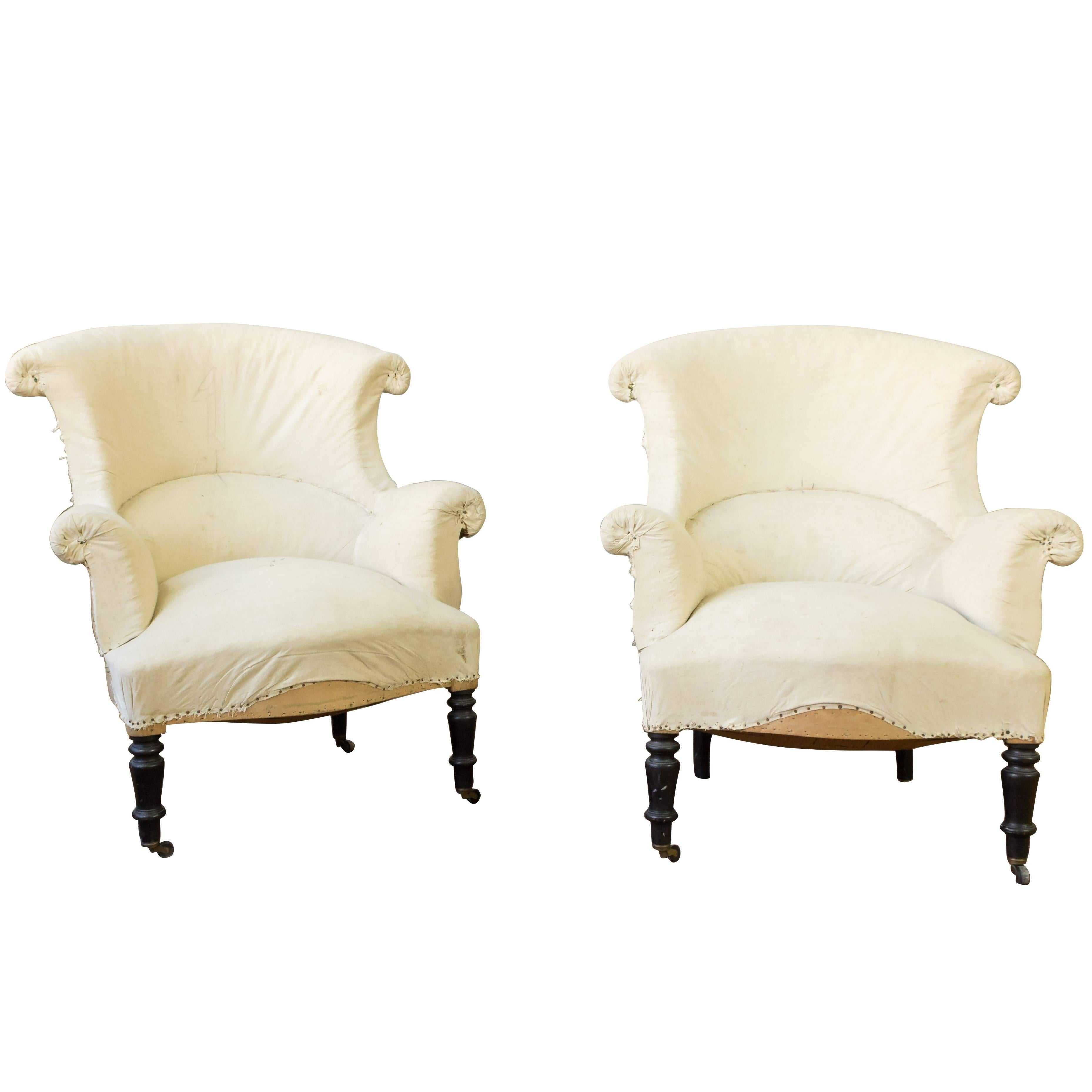 19th Century Pair of Scrolled Back, Napoleon III Armchairs
