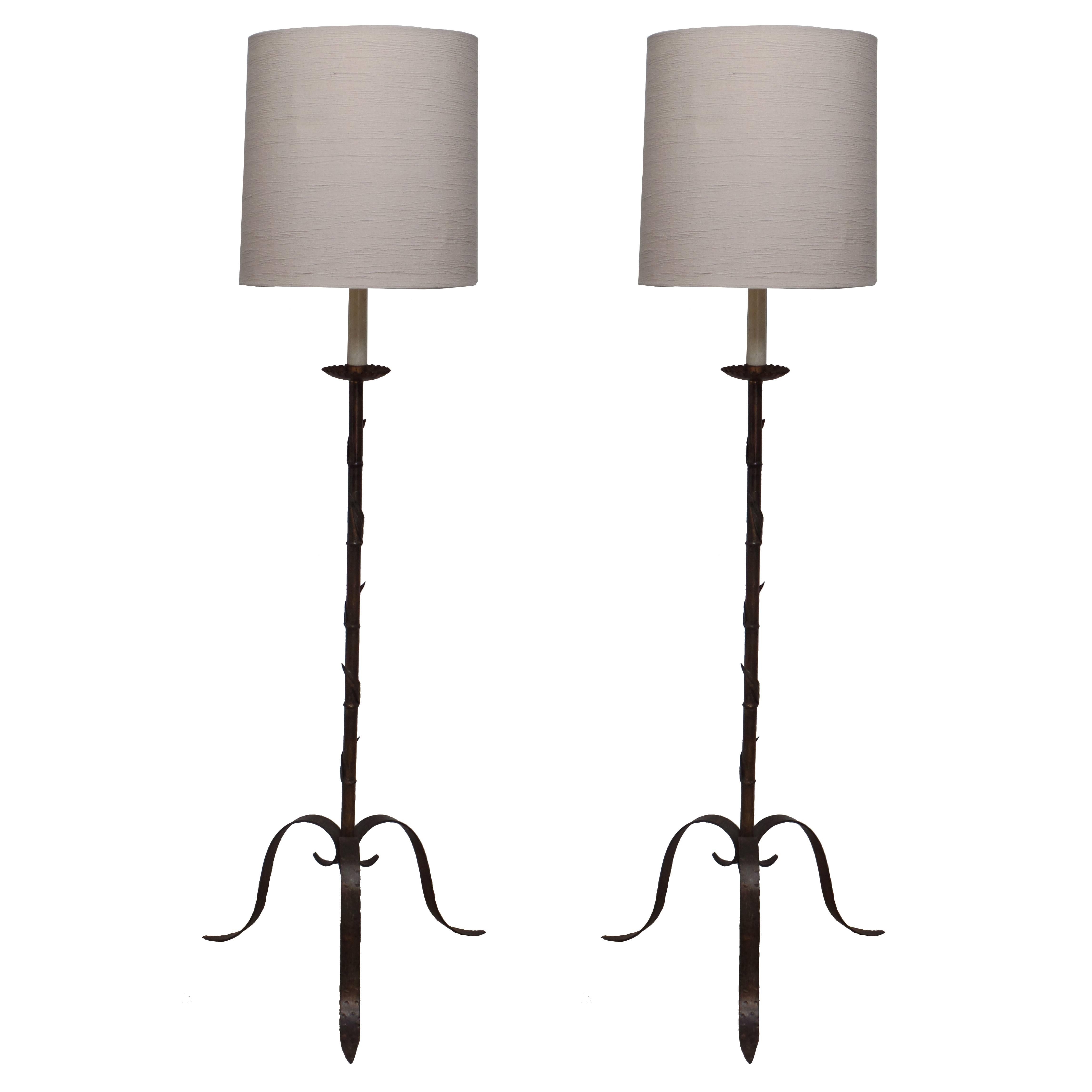 Pair of  French 1940s Faux Bamboo Standing Lamps by Bagues