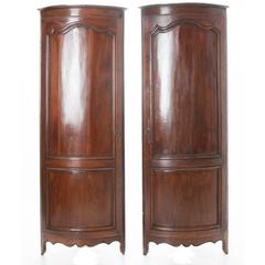 French 19th Century Pair of Louis XV Walnut Demi-Lune Corner Cabinets