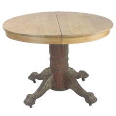 Antique American Classic Oak Round Ball Claw Dining Extension Table, circa 1890