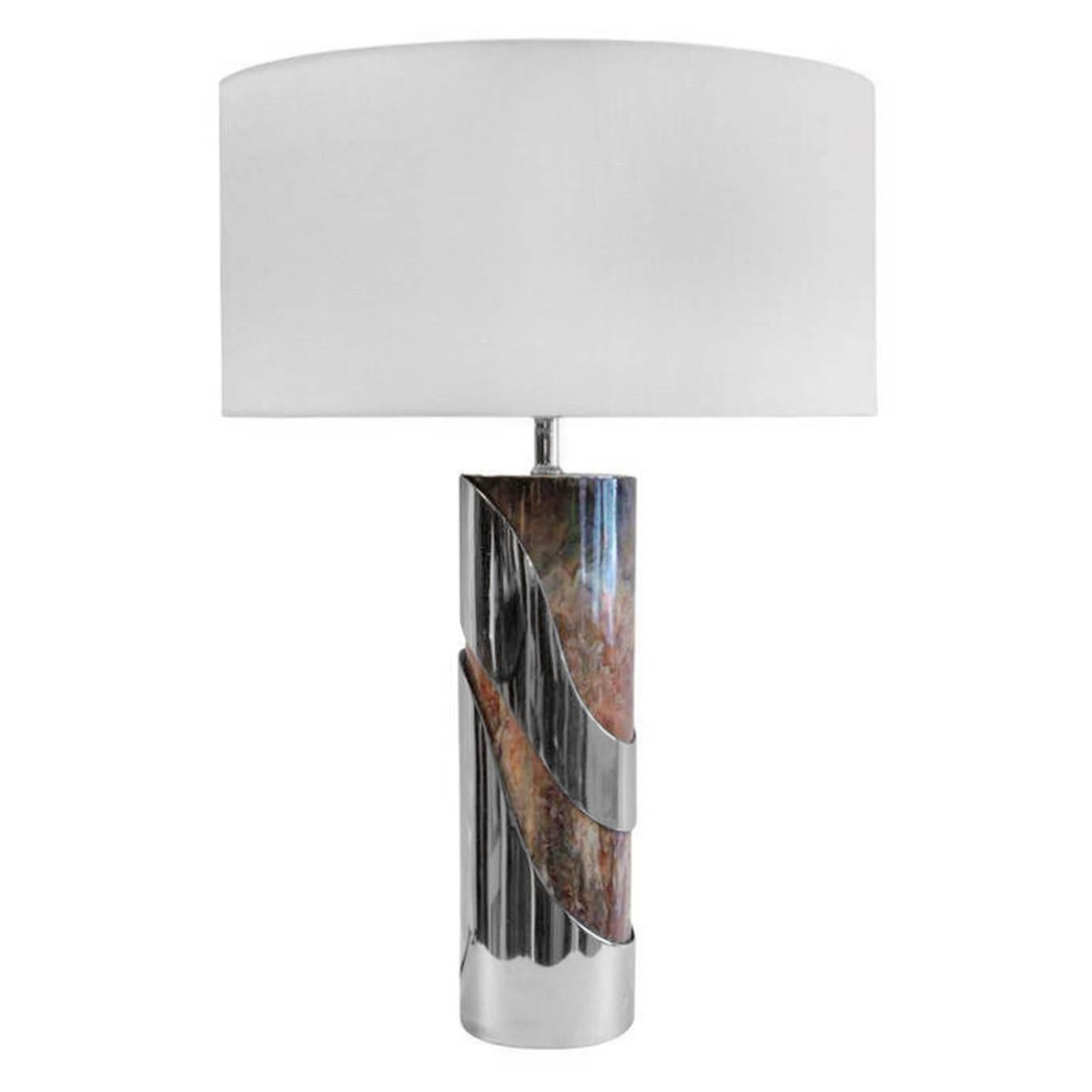 1970s French Curved Chrome and Resin Table Lamp