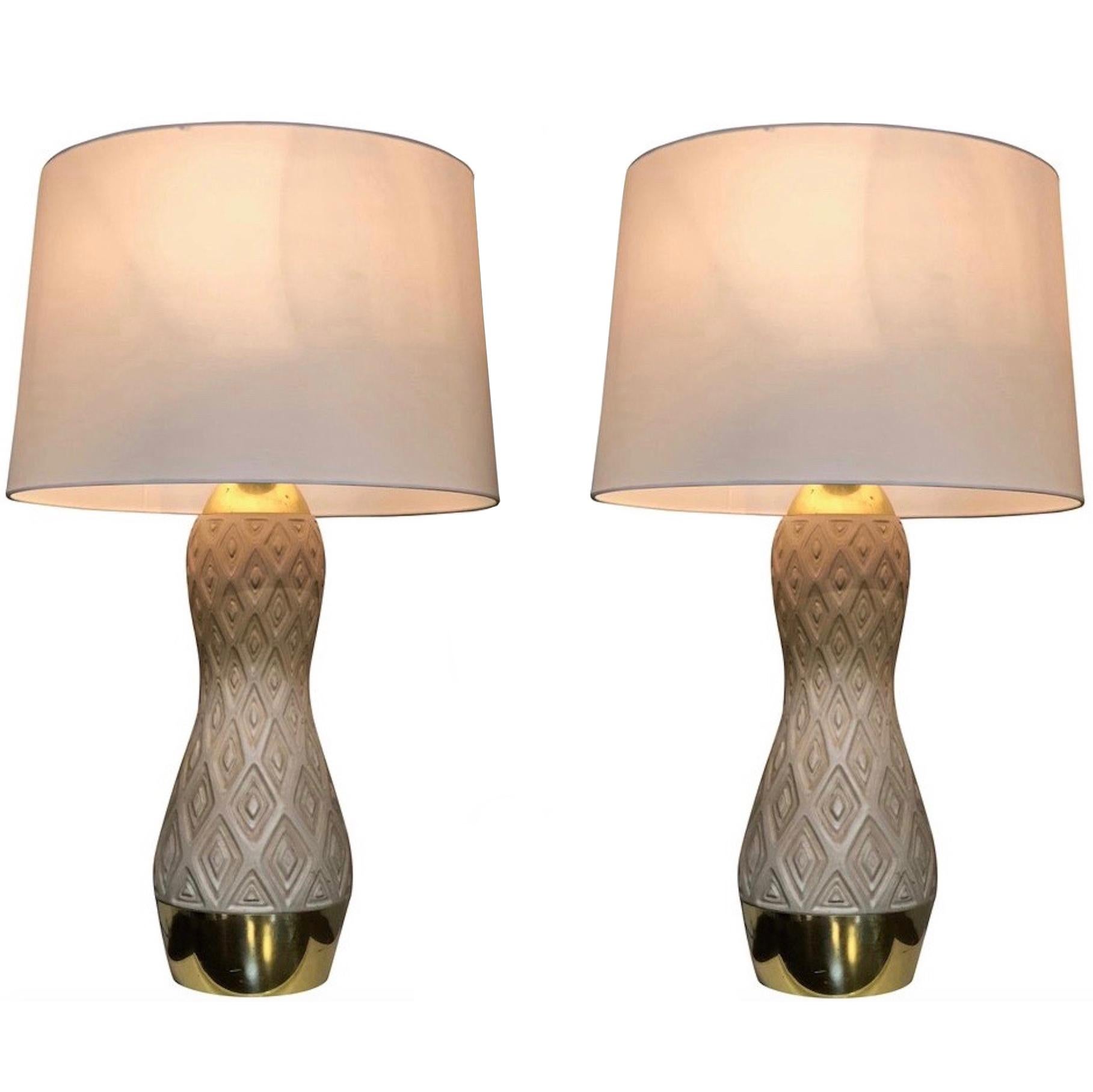 Pair Of Orange Table Lamps By Gerald Thurston For Lightolier At 1stdibs