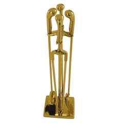 Virginia Metalcrafters Modernist Brass Fireplace Tools USA 1970's 2