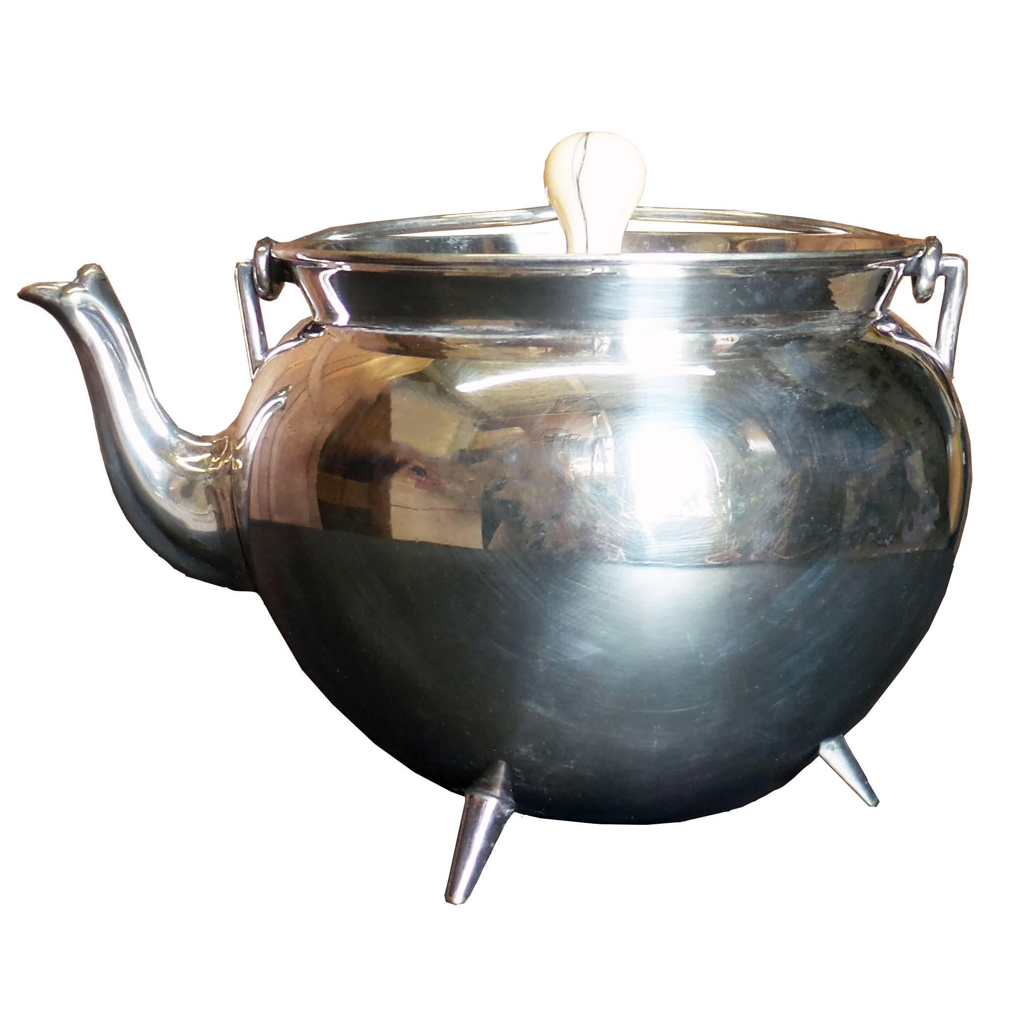 Silver Plated Tea-Pot with Cover and Bone Finial For Sale