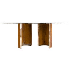 Gem Dining Table Double Glass Top Coated Metal Legs with Silvered Glass