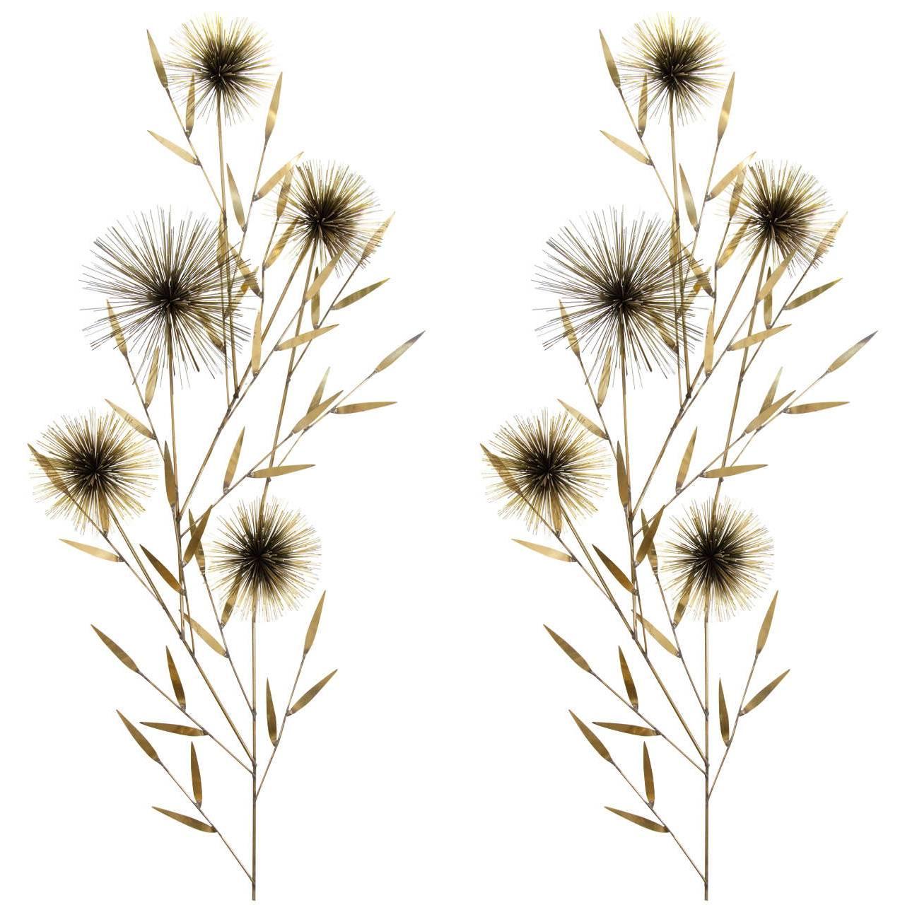 Pair of Mid-Century Curtis Jere Pom Pom Flower Spray Wall Sculptures For Sale