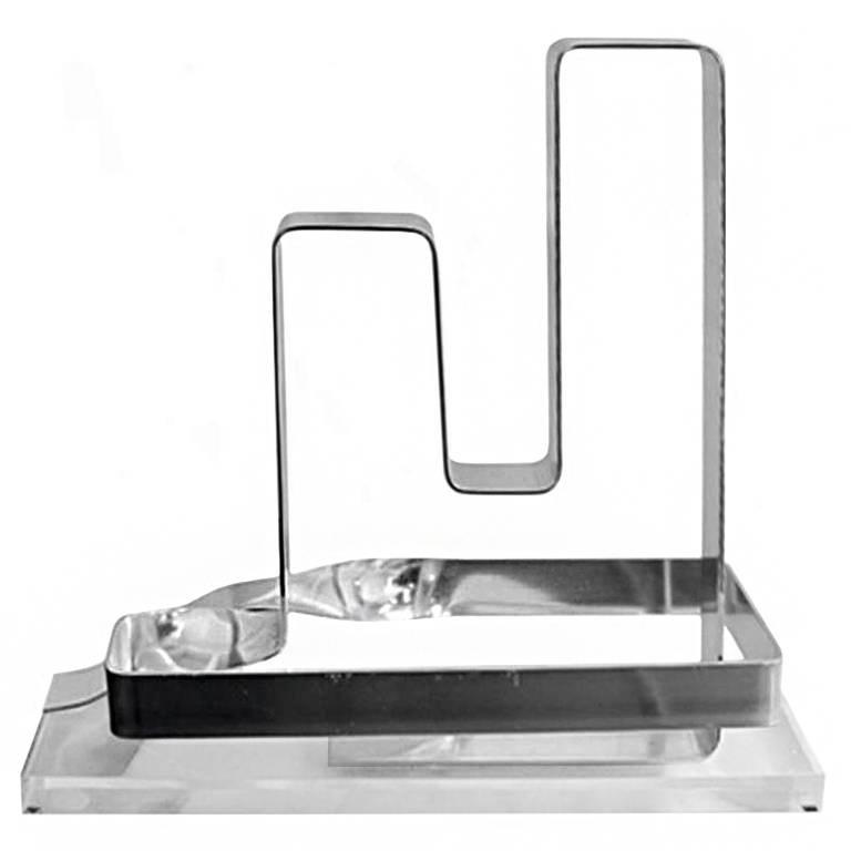 1970s Geometric Nickel Ribbon Sculpture on Lucite Base by Dan Murphy For Sale
