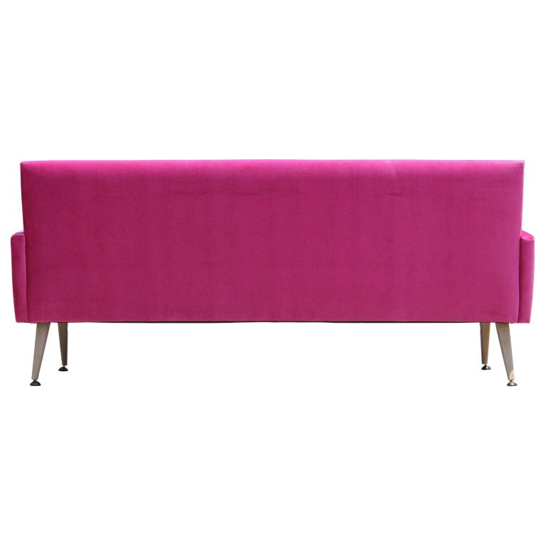 mid century modern bold pink velvet sofa with bleached walnut tapered legs for sale 2 - Pink Velvet Sofa mid century modern bold pink velvet sofa with bleached walnut tapered legs for sale 2 - Pink Velvet Sofa