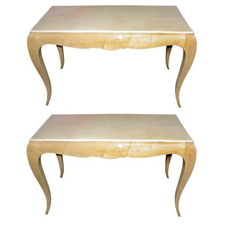 Pair of Sycamore and Parchment End Tables by René Prou For Sale