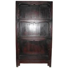 Early to Mid 19thC. Q'ing Dynasty Shanxi Red Lacquered Carved Open Bookcase 