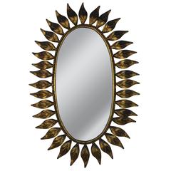 Spanish Oval Gilt Iron Sunburst Mirror