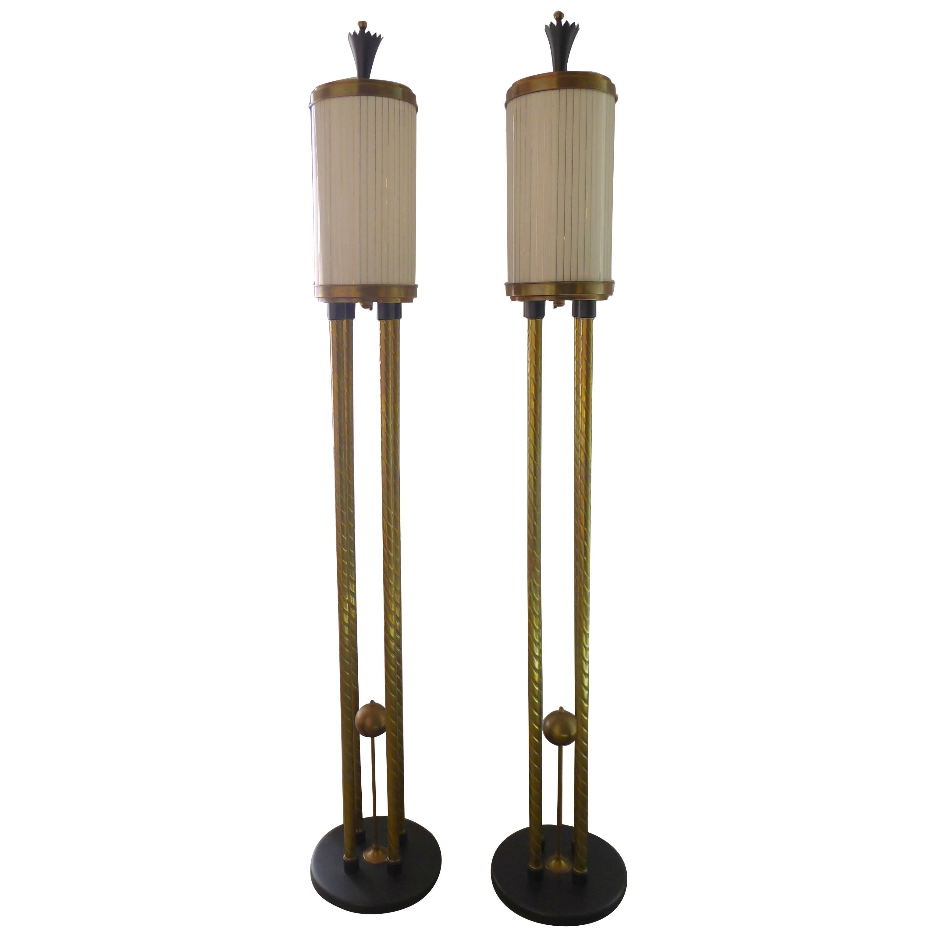 Pair of Brass Torchieres For Sale