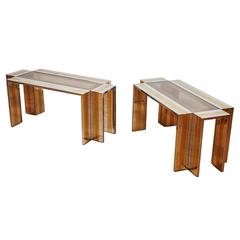 Pair of Gilt Brass and Chromed Steel Coffee Tables by Romeo Rega, 1970s