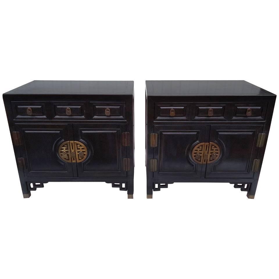 Pair of Chinese Chippendale Cabinets in the style of James Mont for Century 