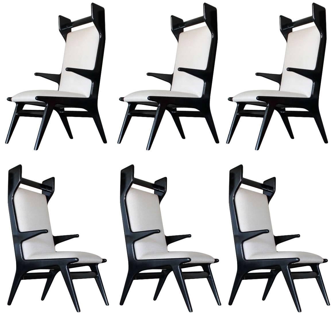 Set of Six 1960s Italian Sculptural Dining Chairs For Sale