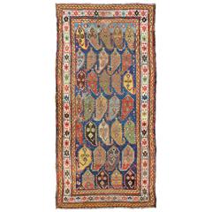 Amazing Antique Caucasian rug with Large Paisley Design in Blue Background