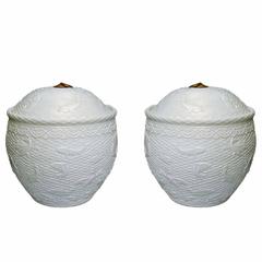 Large Pair of Fine Carved Porcelain Jars with Covers 8